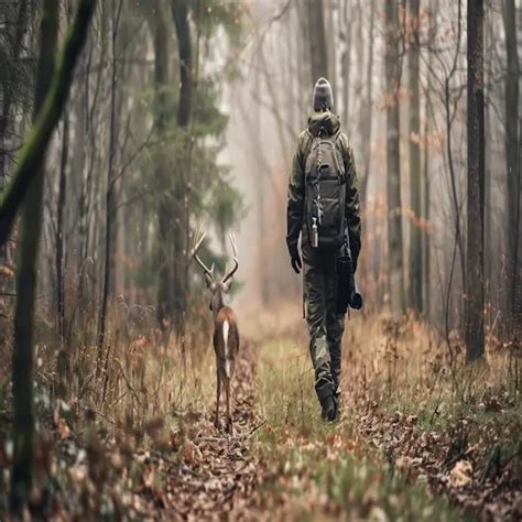 hunter in forest tracking deer