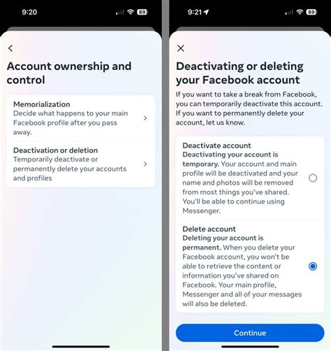 deleting Facebook account process