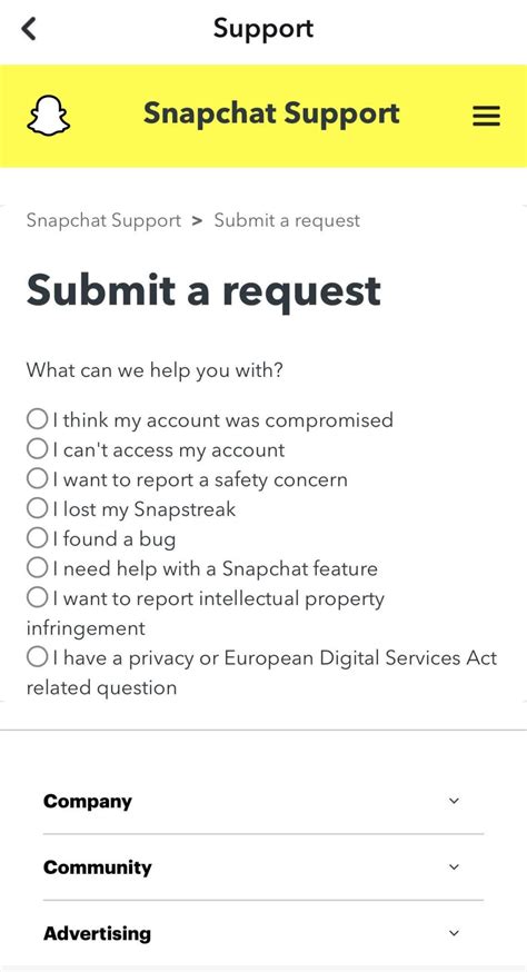 Snapchat support help desk