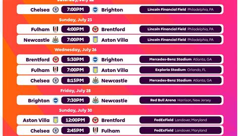 Premier League Summer Series schedule