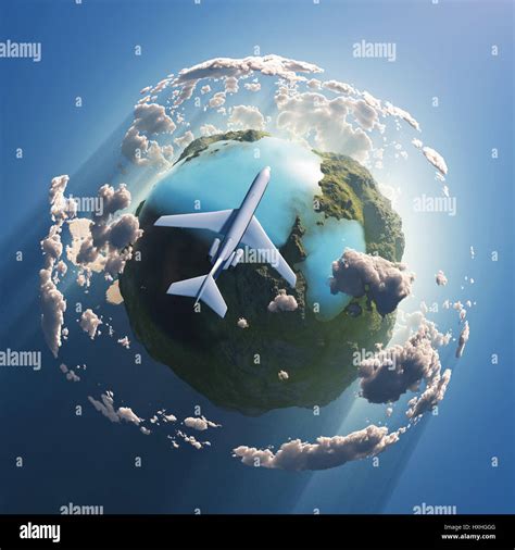 airplane flying over globe